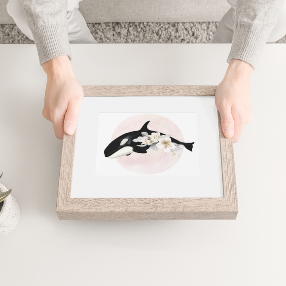 Watercolor Floral Whale Wall Art Illustration Print Poster Card Unframed - Picture 2 of 5